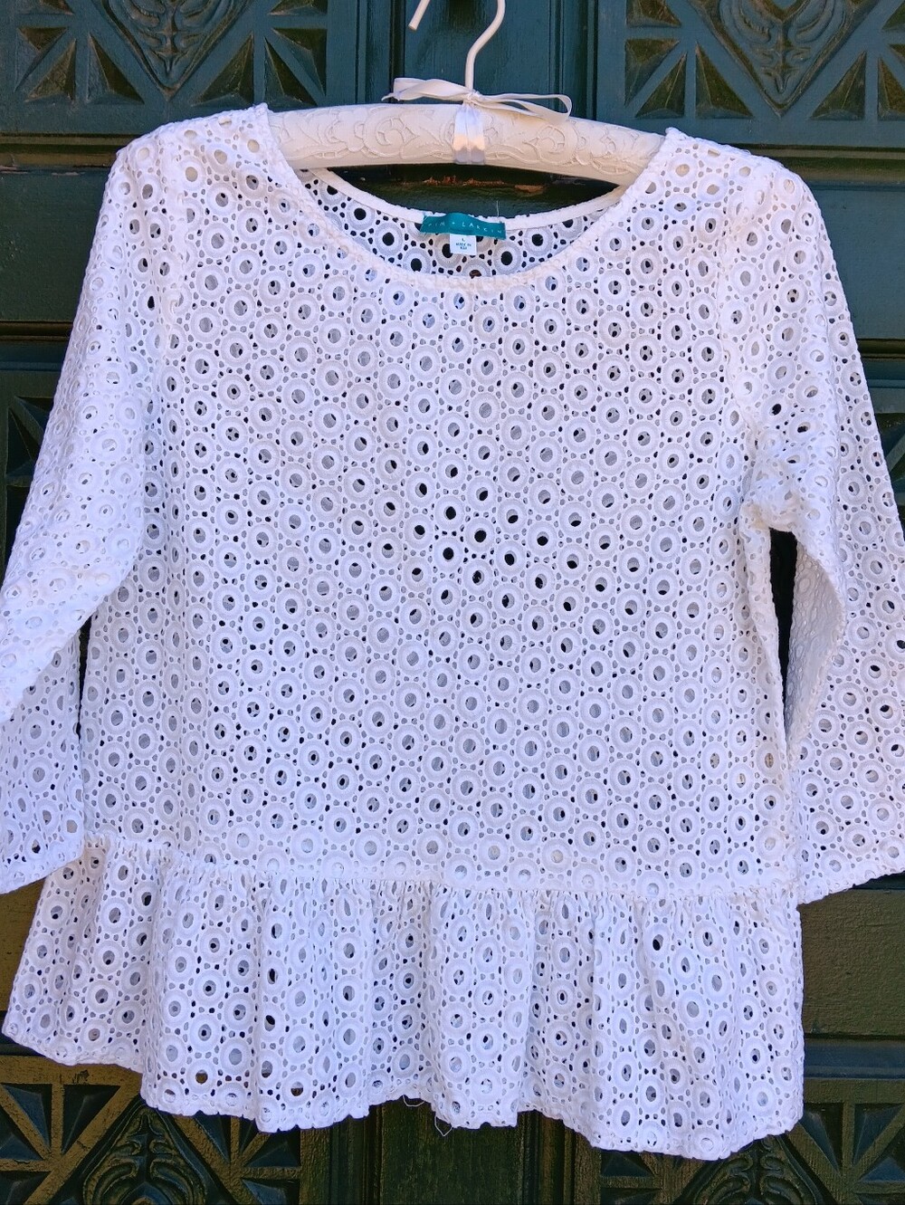 Pim + Larkin White Eyelet Peplum Blouse